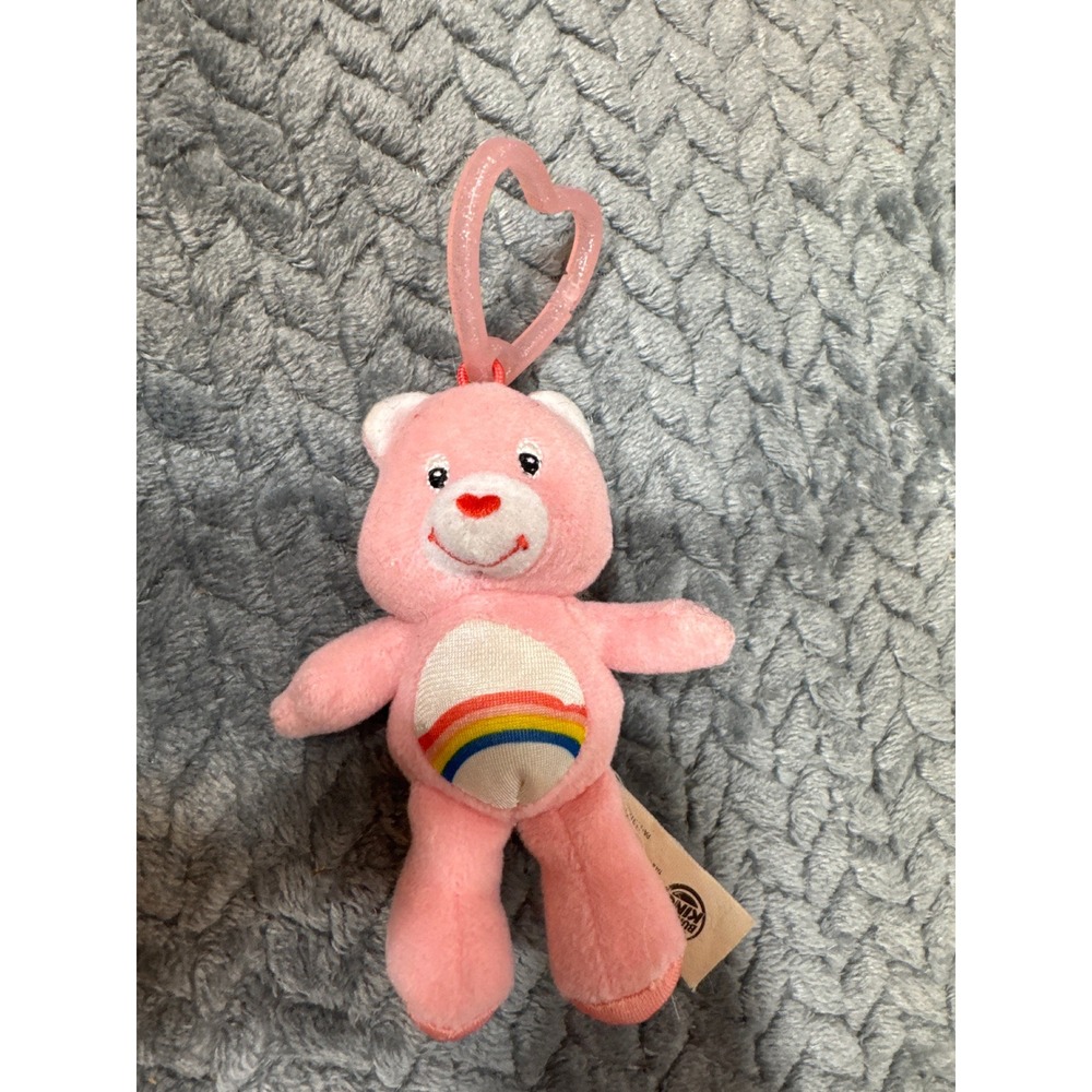 Vintage 2005 Care Bears Cheer Bear Pink Rainbow Plush Clip On Burger King Toy